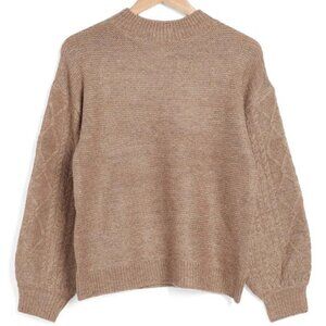 VIGOSS NWT Cable Knit Sleeve Crewneck Sweater Cozy Core Classic Fall Winter M